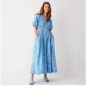 J. Crew Size Small Provence Smocked Waist Midi Dress Blue Floral